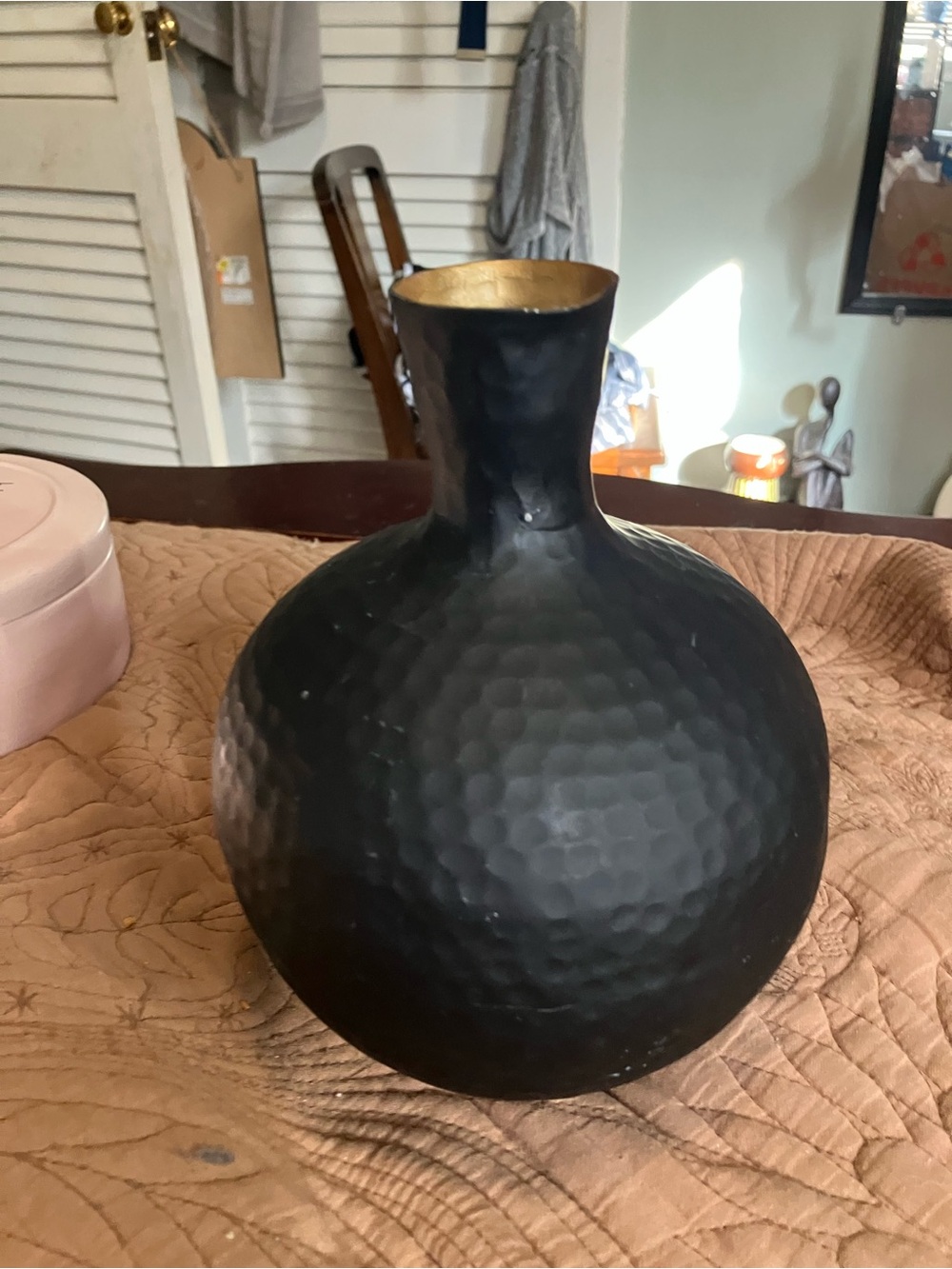 NWT IKEA Black Textured Decorative Vase with Gold Interior - Home Accents